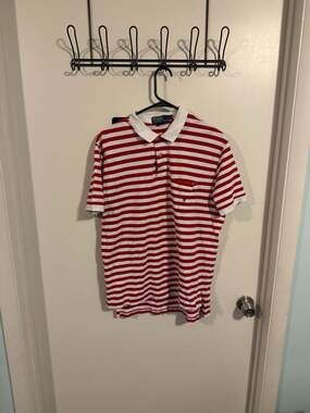 Vintage Polo Ralph Lauren Red and White Striped Pocket Polo Shirt Size Large